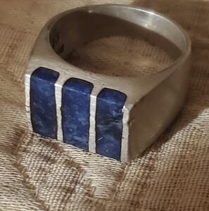 Mens' Sterling Silver Ring Size 10 Vintage Lapis 15 grams